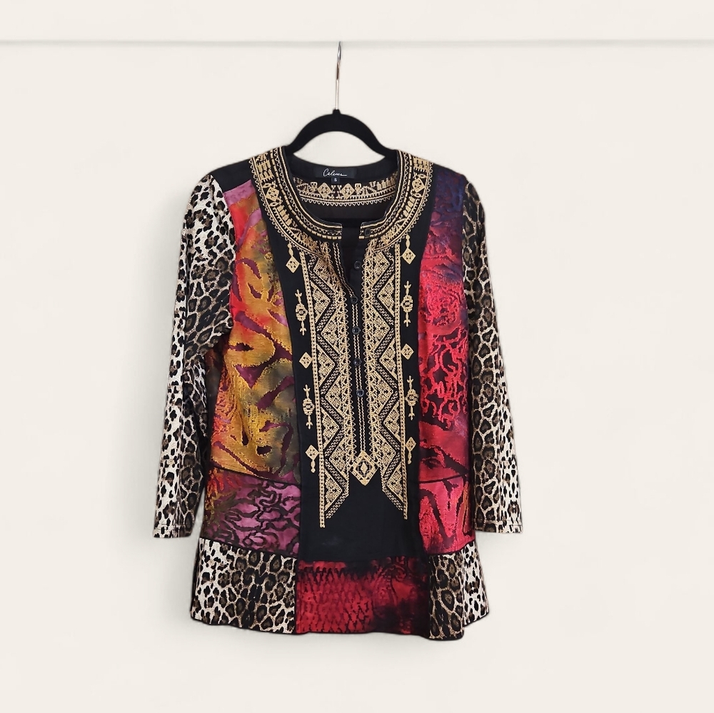 Calessa Multicolor Embroidered Tunic Top